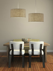 Heather Grey Fabric Shade Electric Drum Pendant