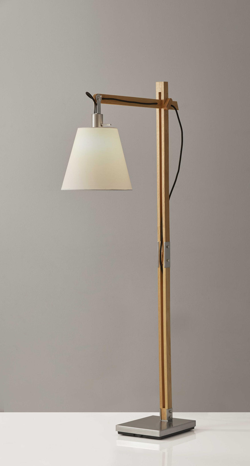 Natural Wood Floor Lamp With Adjustable Hinged Arm - 99fab 