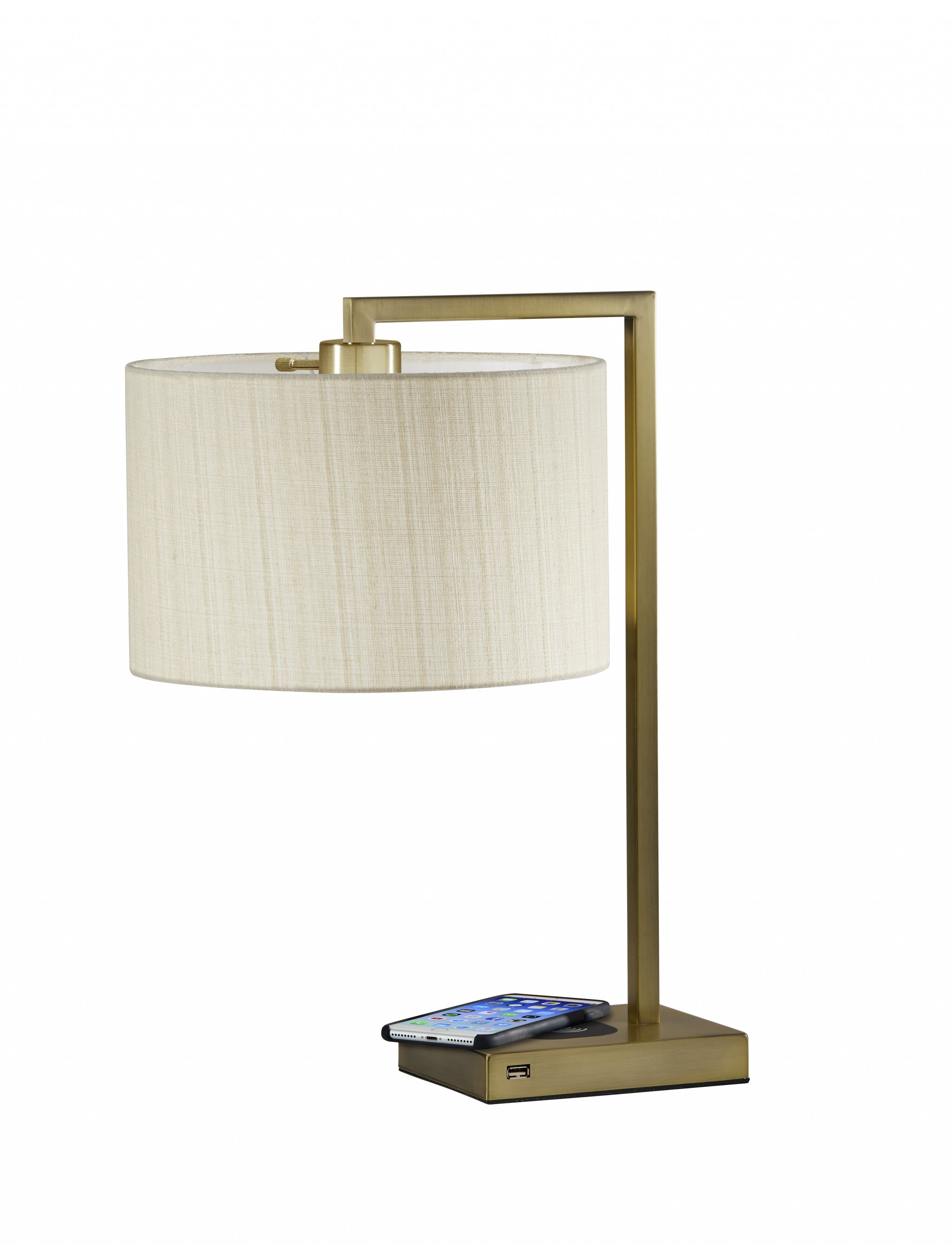 Enhanced Tech Charging Brushed Steel Metal Table Lamp