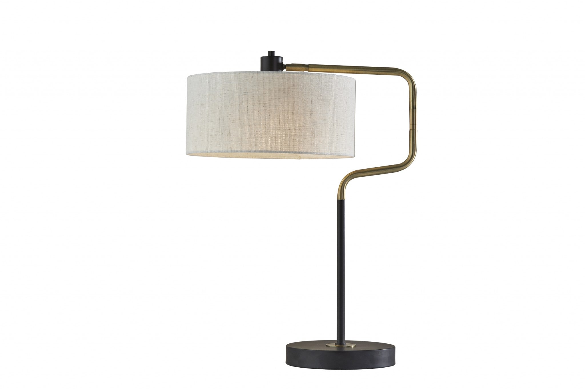 Black Metal With Brass Adjustable Swing Arm And Drum Shade Table Lamp