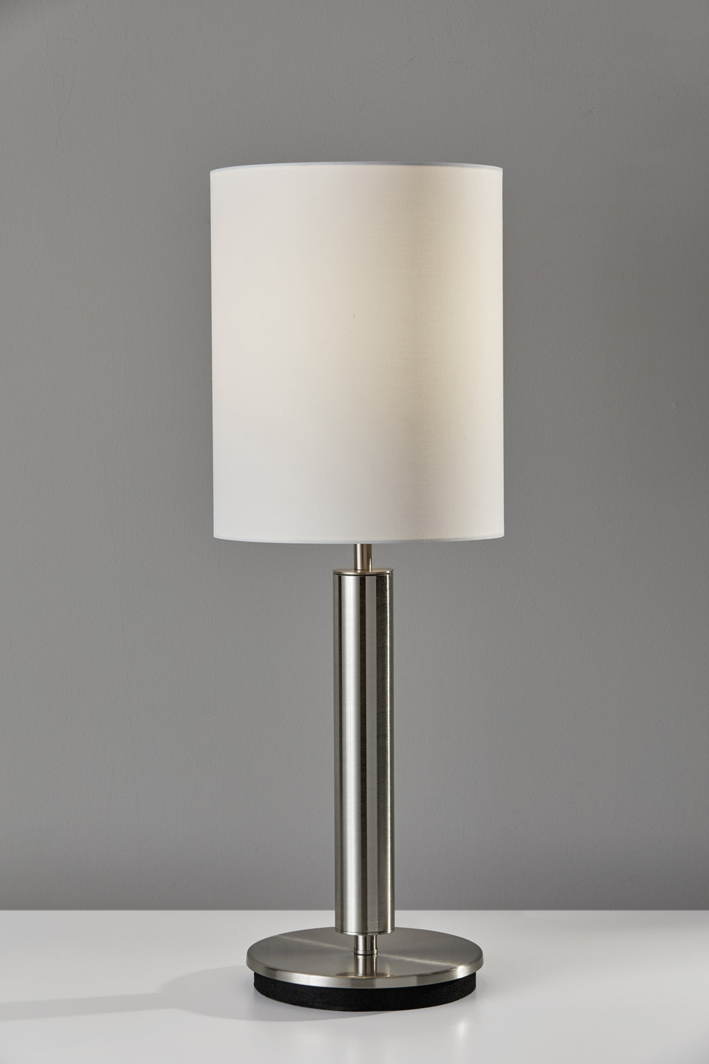 Brushed Steel Metal Stout Pole With Tall Silk Shade Table Lamp - 99fab 