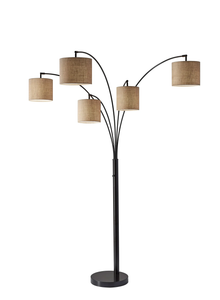 82" Steel Five Light Tree Floor Lamp With White Solid Color Drum Shade