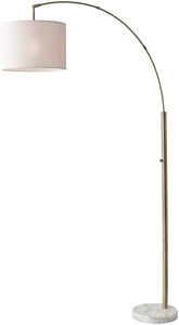 74" Brass Arc Floor Lamp With Off White Solid Color Drum Shade