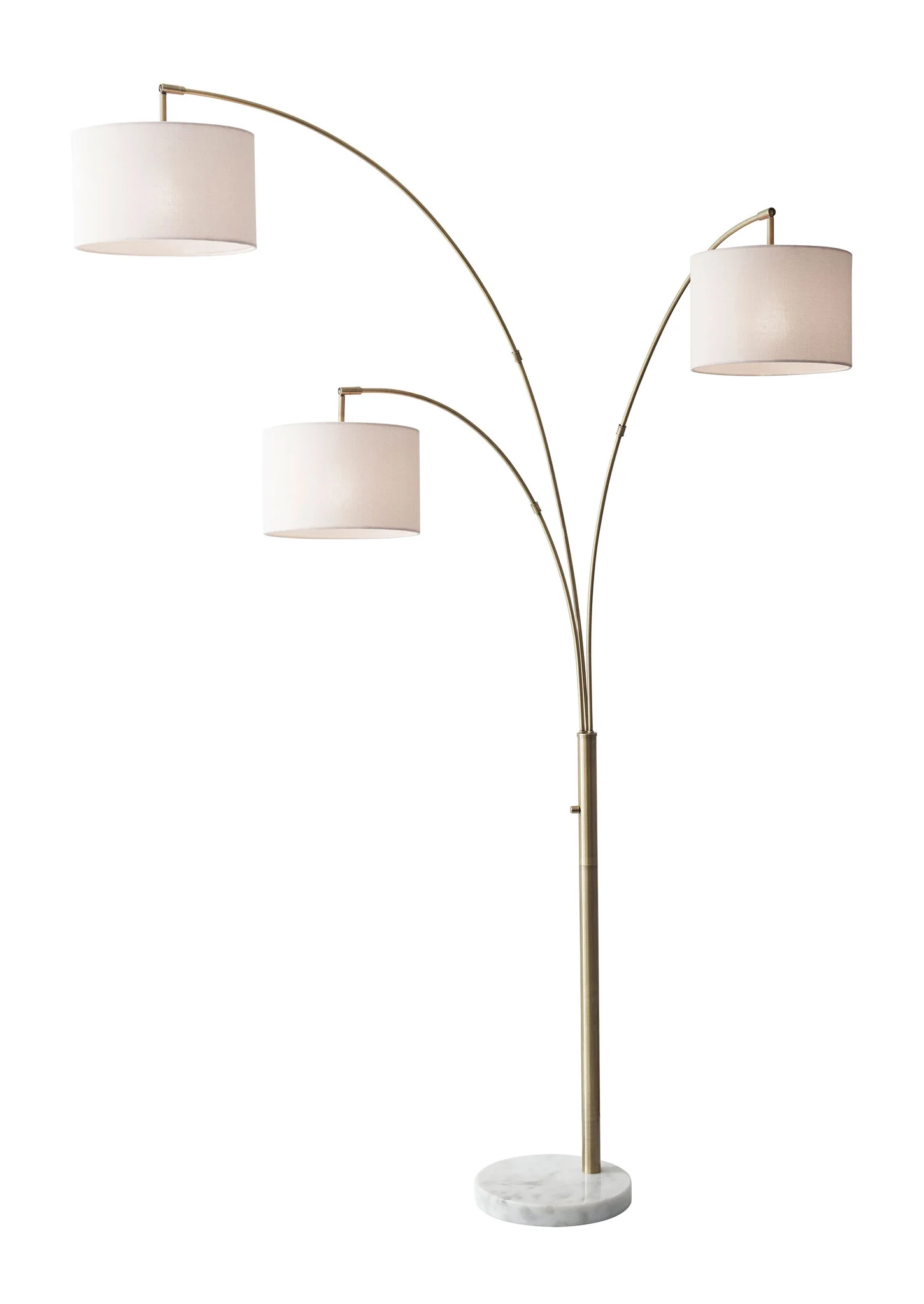 74" Brass Three Light Tree Floor Lamp With Off White Solid Color Drum Shade