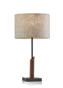 Sculptural Wood Black Metal Table Lamp