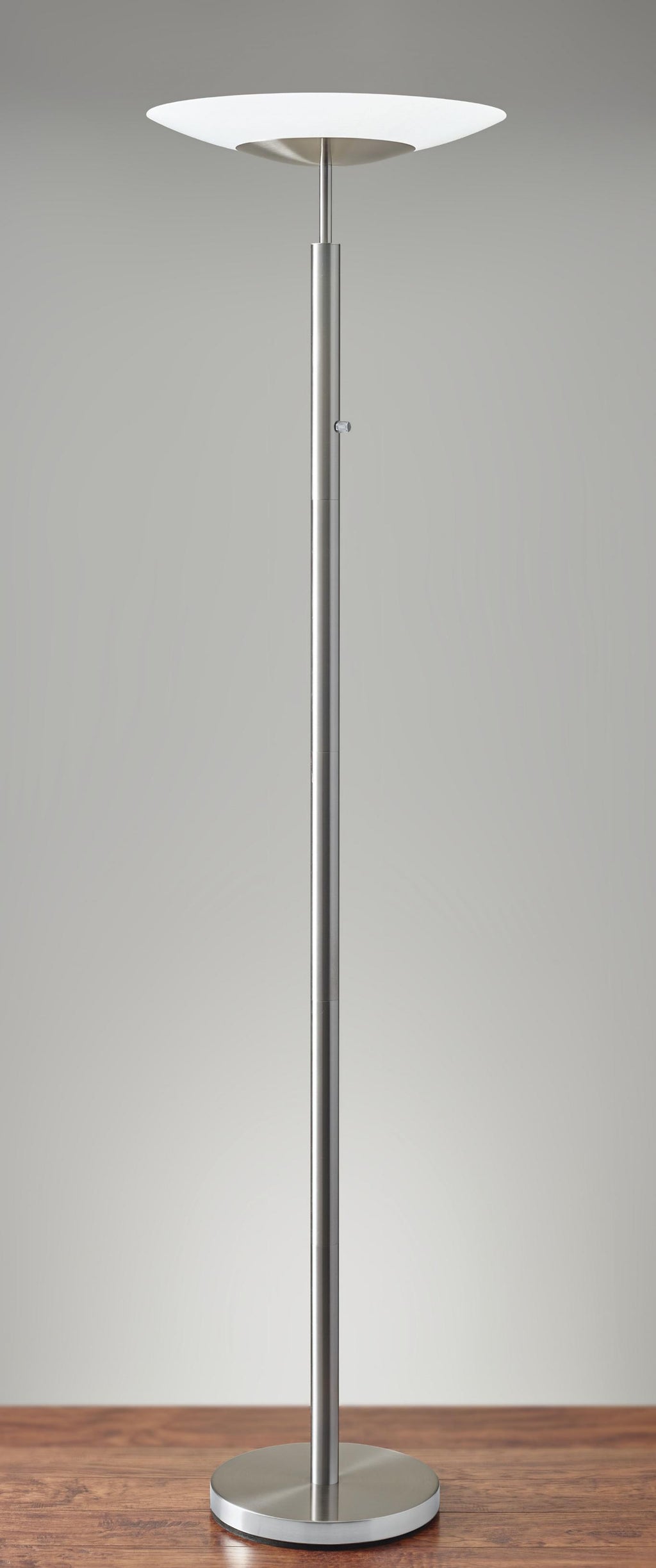 Brushed Steel Metal Thick Pole With Wide Disc Shade Torchiere Floor Lamp - 99fab 