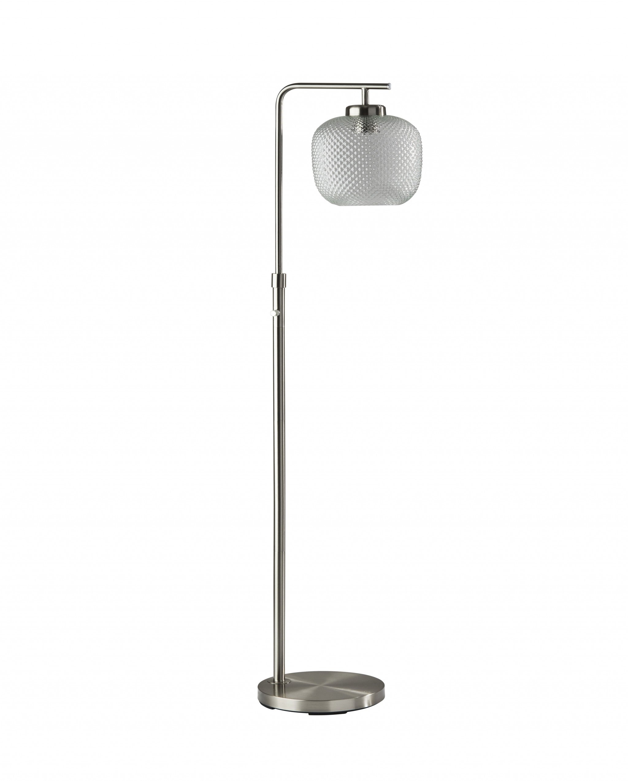 60" Black Task Floor Lamp With Brass Globe Shade