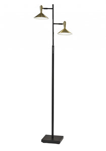 65" Black Two Light Led Light Changing Tree Floor Lamp With Gold Solid Color Cone Shade