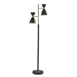 Two Light Brass Cinch Floor Lamp In Black Metal