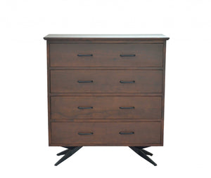 18" Brown And Black Solid Wood Four Drawer Standard Chest