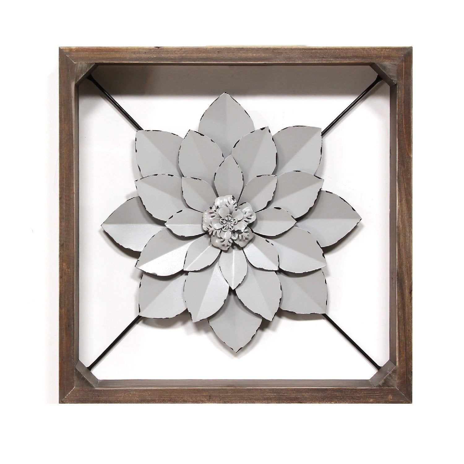 White Metal & Wood Framed Wall Flower