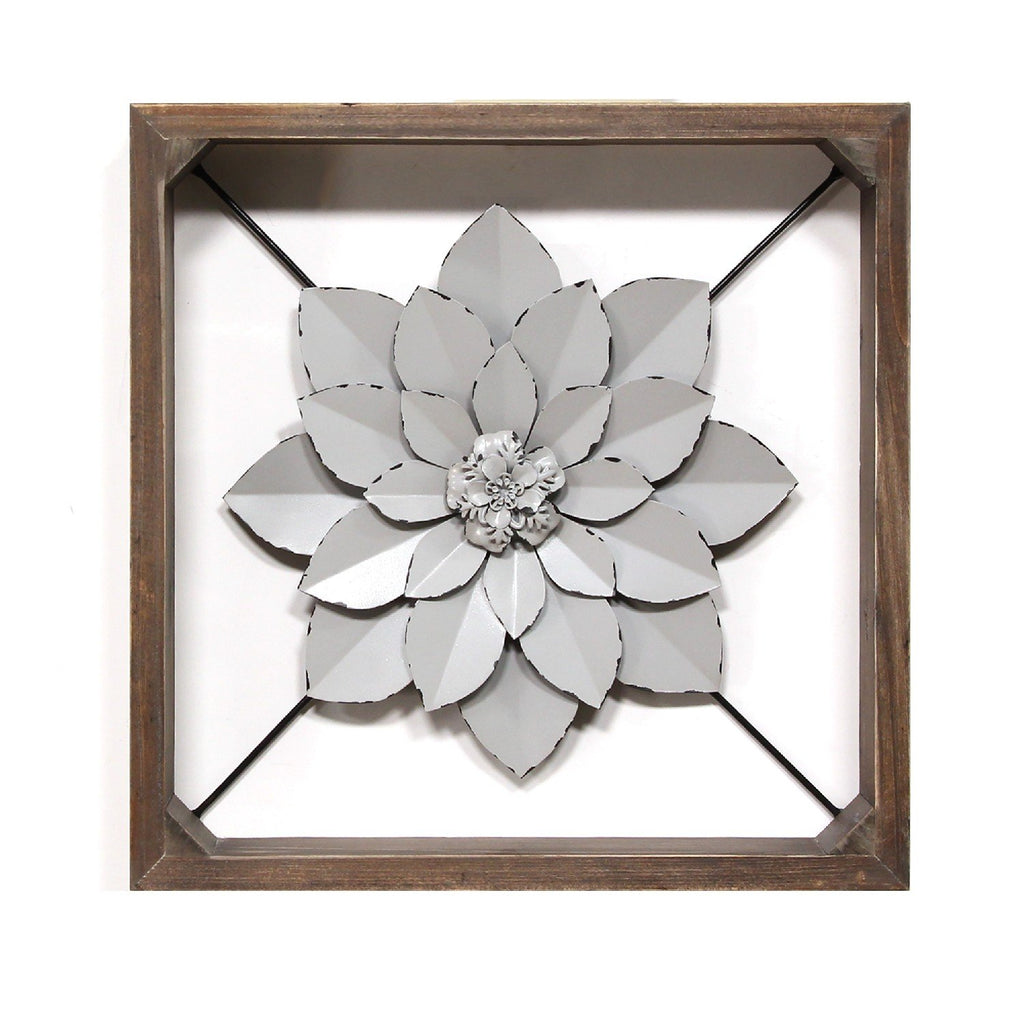 White Metal & Wood Framed Wall Flower - 99fab 