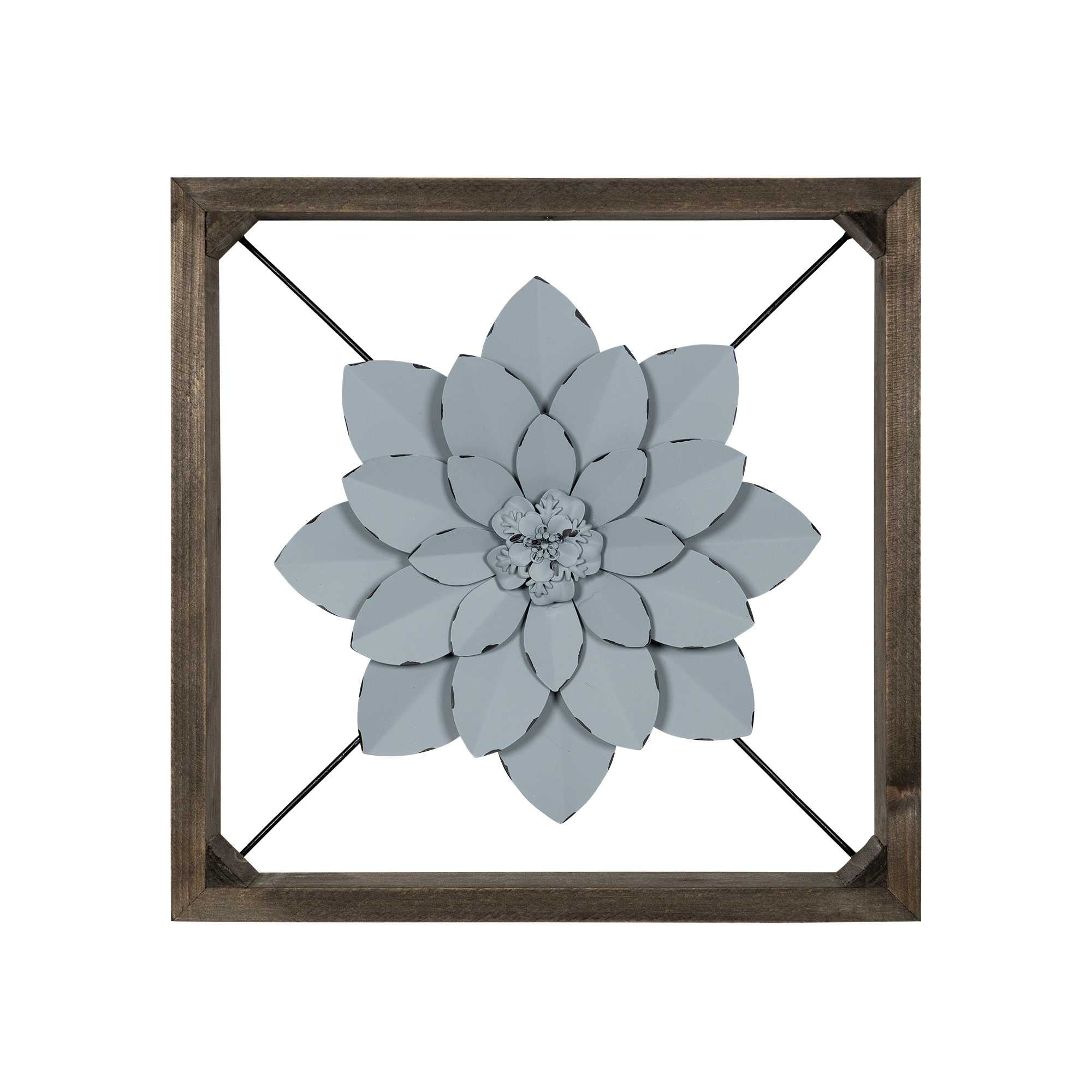 White Metal & Wood Framed Wall Flower