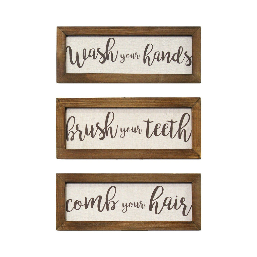 Set Of 3 Linen Bathroom Rules Wood Framed Wall Art - 99fab 