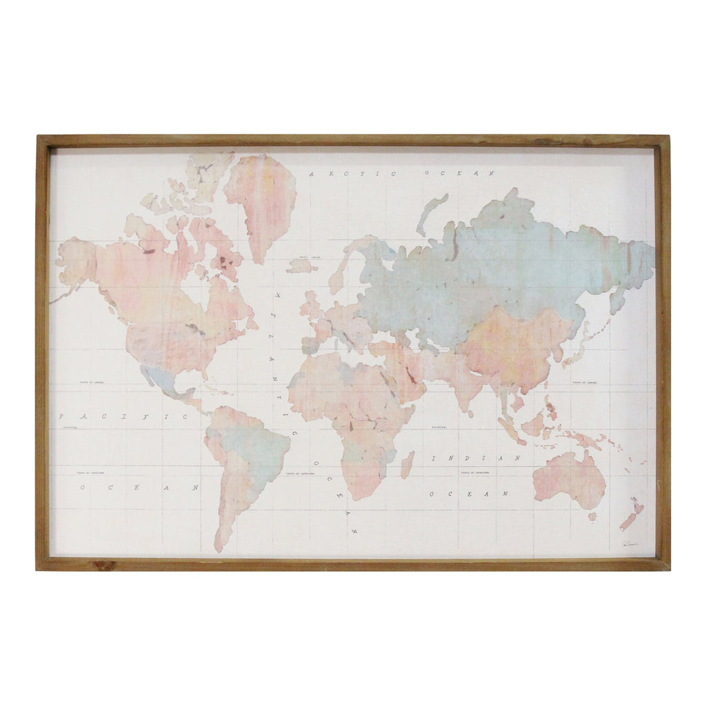 Watercolor World Map Wood Framed Wall Art - 99fab 