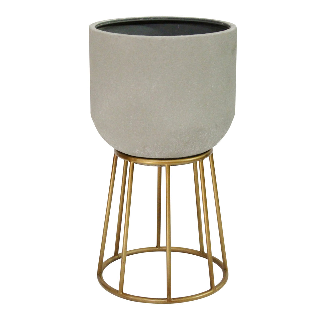 Faux Cement And Golden Metal Decorative Plant Stand - 99fab 