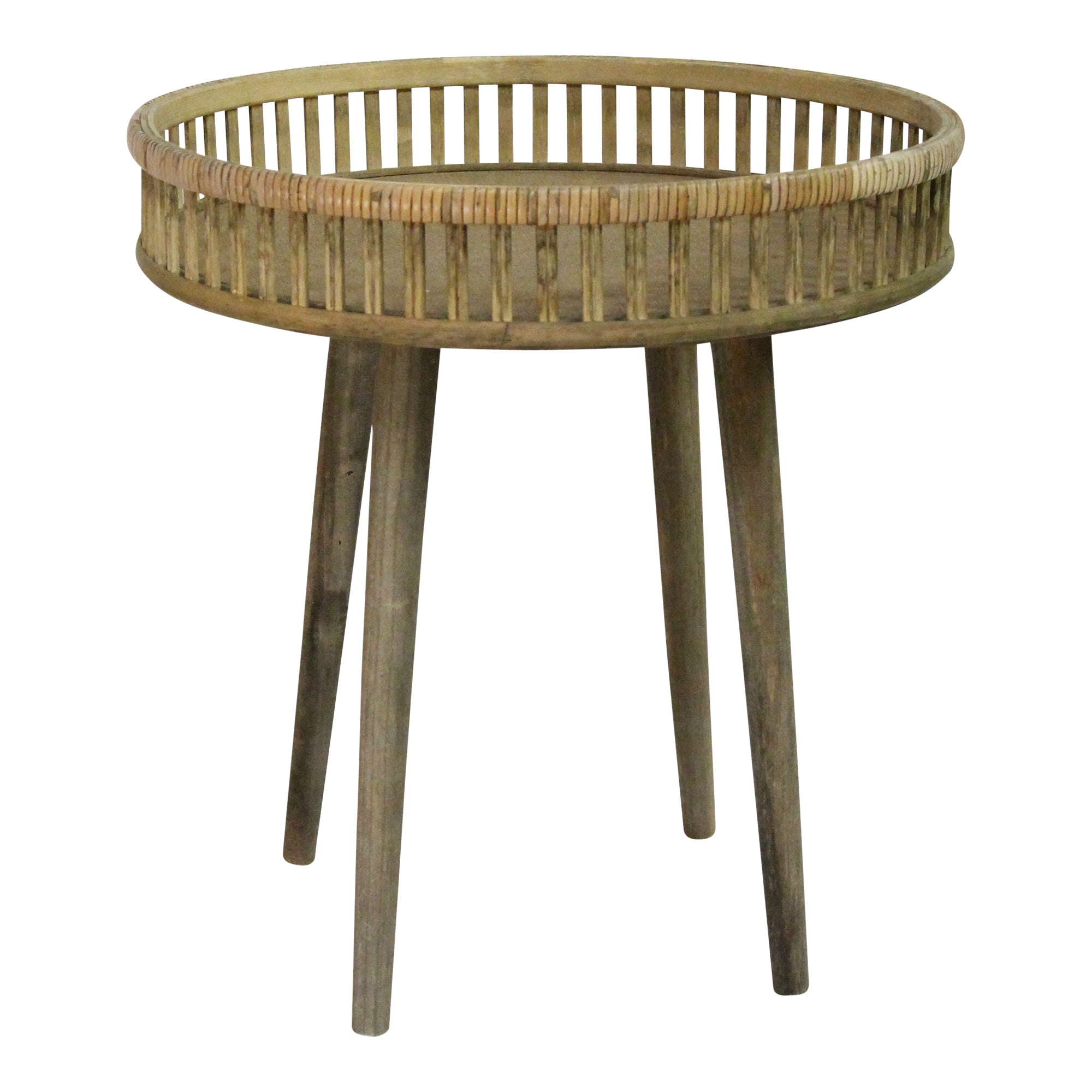 Round Bamboo Rattan Finish End Or Side Table