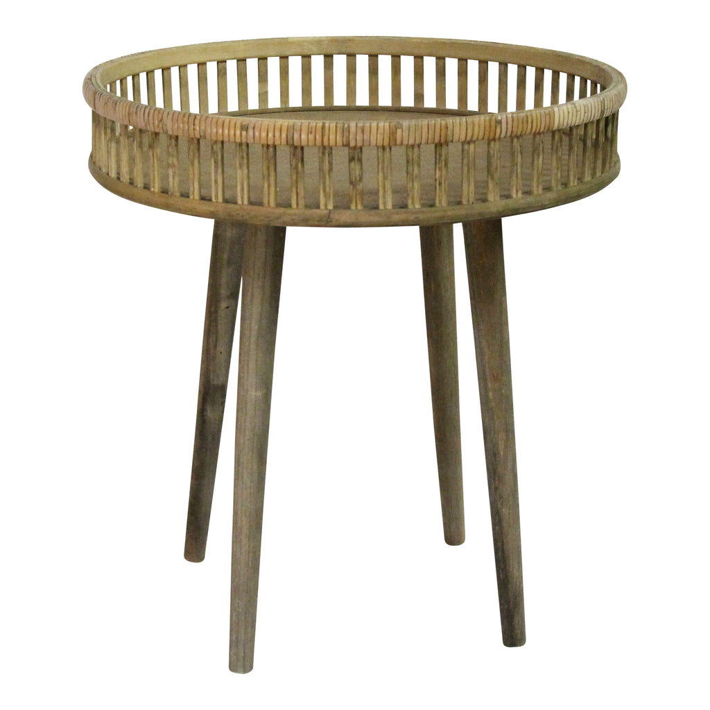 Round Bamboo Rattan Finish End Or Side Table - 99fab 