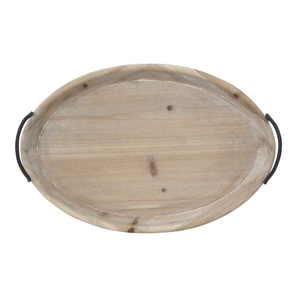 18 Oval Natural Ivory-Finished Wood With Curved Black Metal Handles - 99fab 