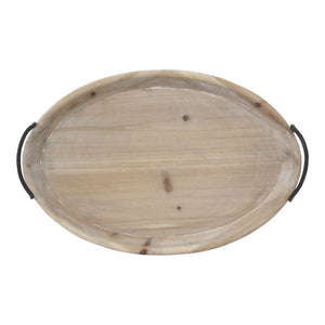 18 Oval Natural Ivory-Finished Wood With Curved Black Metal Handles