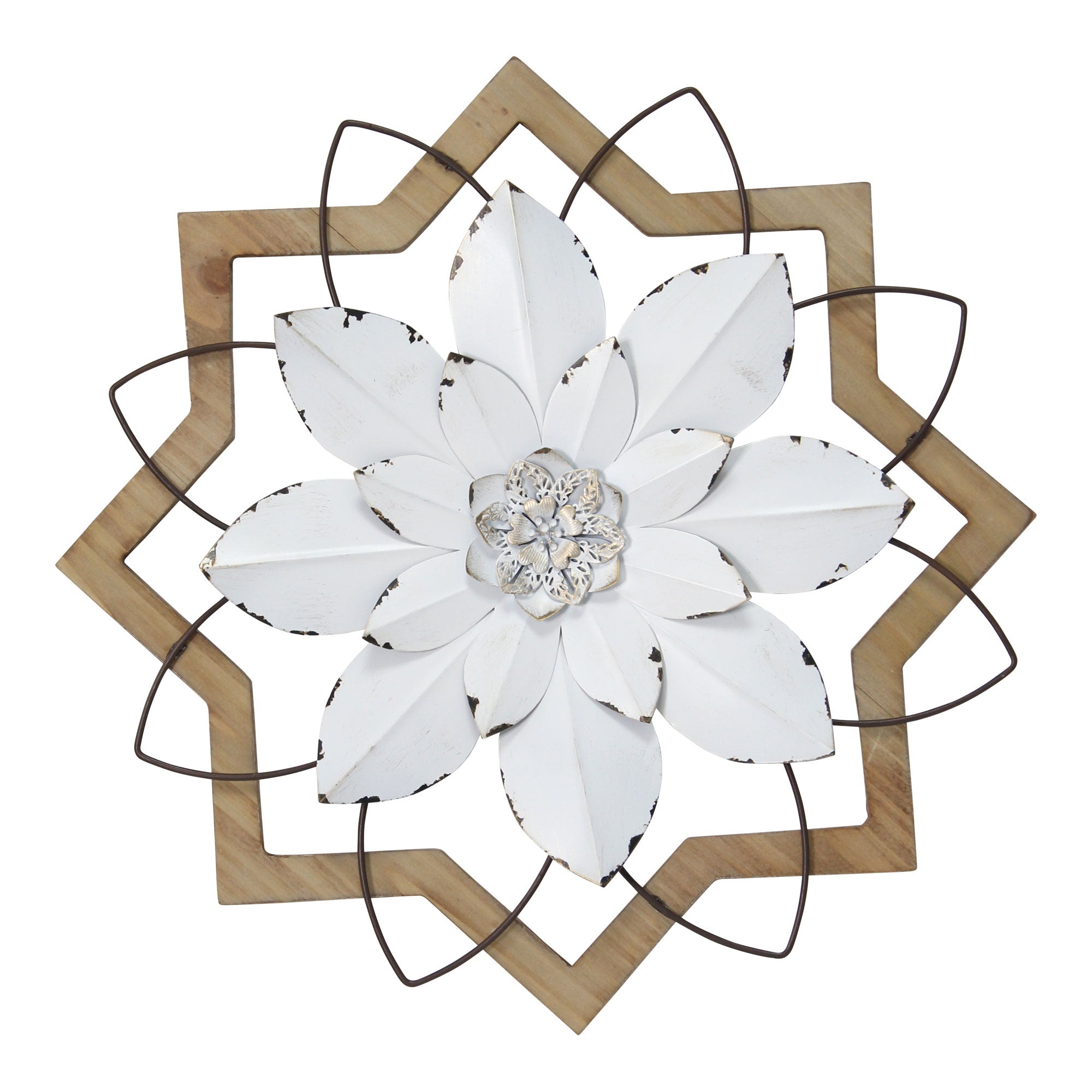 Light Blue Flower Metal And Wood Framed Wall Art