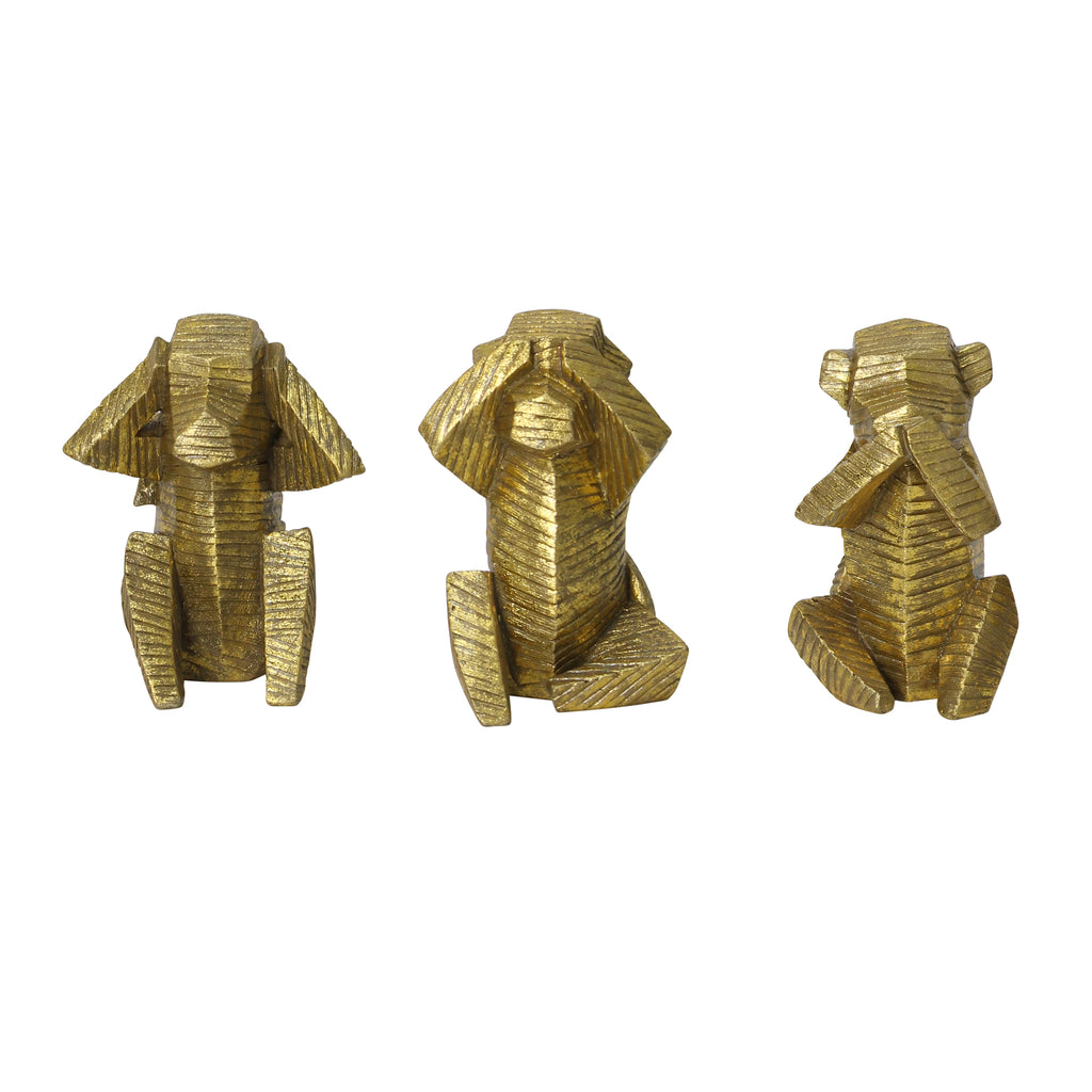 Set Of 3 Gold Distressed Wise Monkey Sculptures - 99fab 