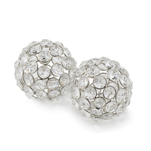 3" Silver Iron And Crystal Spheres Set Of 2