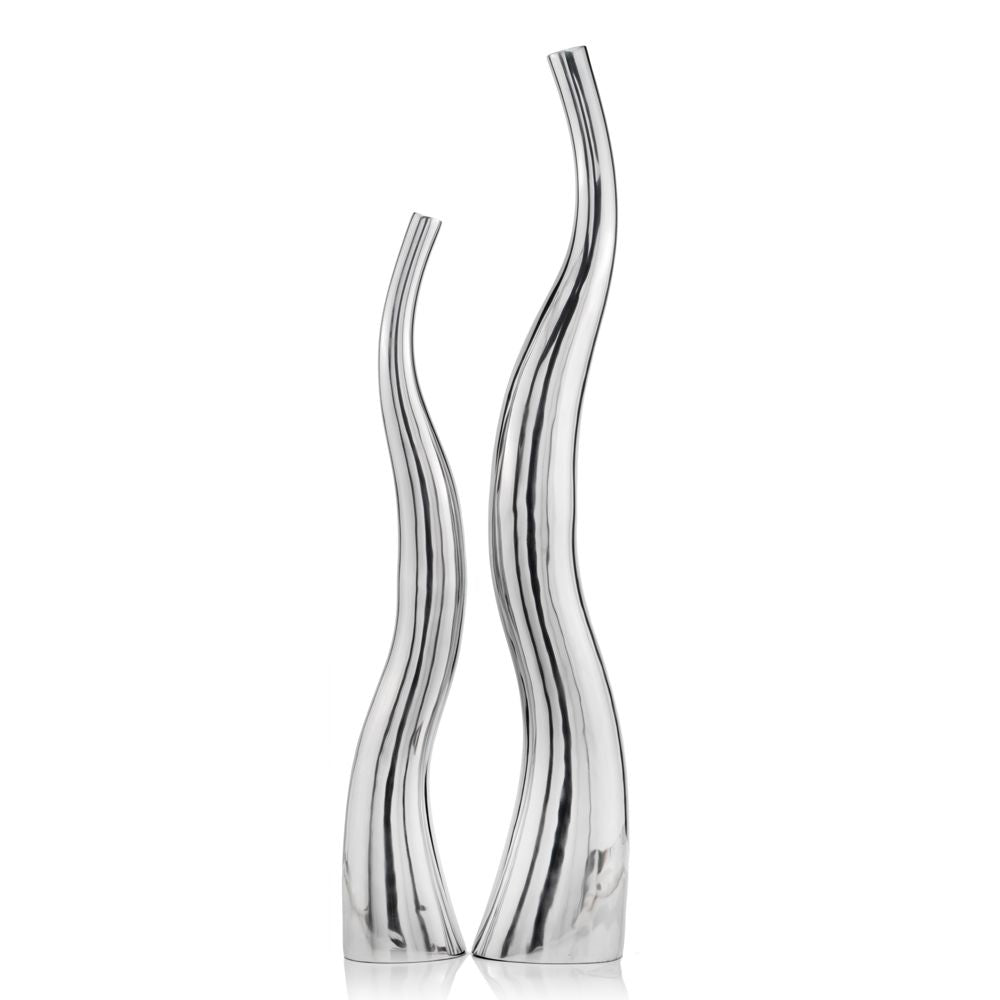 Set Of 2 Modern Tall Silver Squiggly Floor Vases - 99fab 