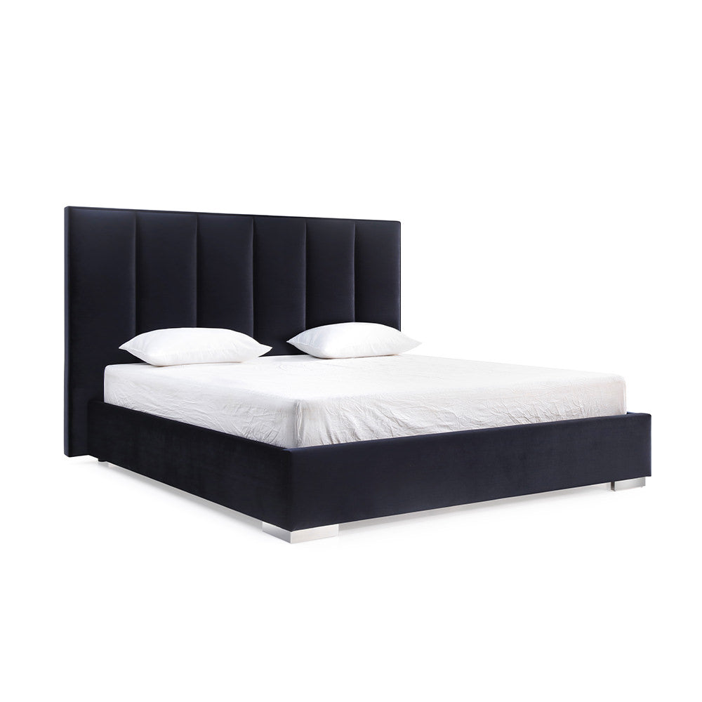 55 X 72 X 87 Black Velvet Upholstered Bed Queen - 99fab 