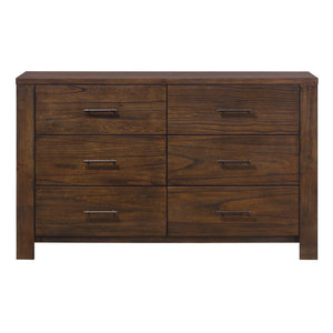 59" Brown Metal Six Drawer Standard Dresser