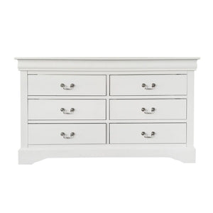 60" White Manufactured Wood Six Drawer Double Dresser