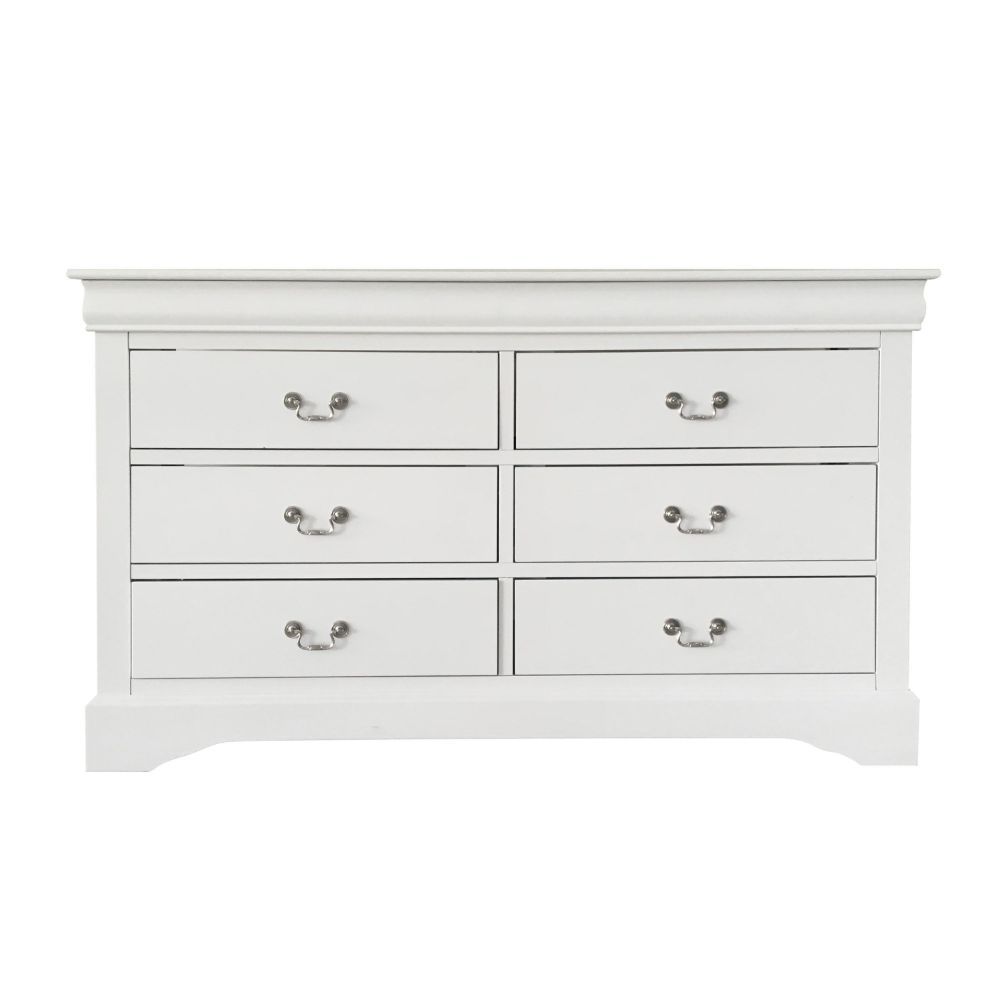 60" White Manufactured Wood Six Drawer Double Dresser