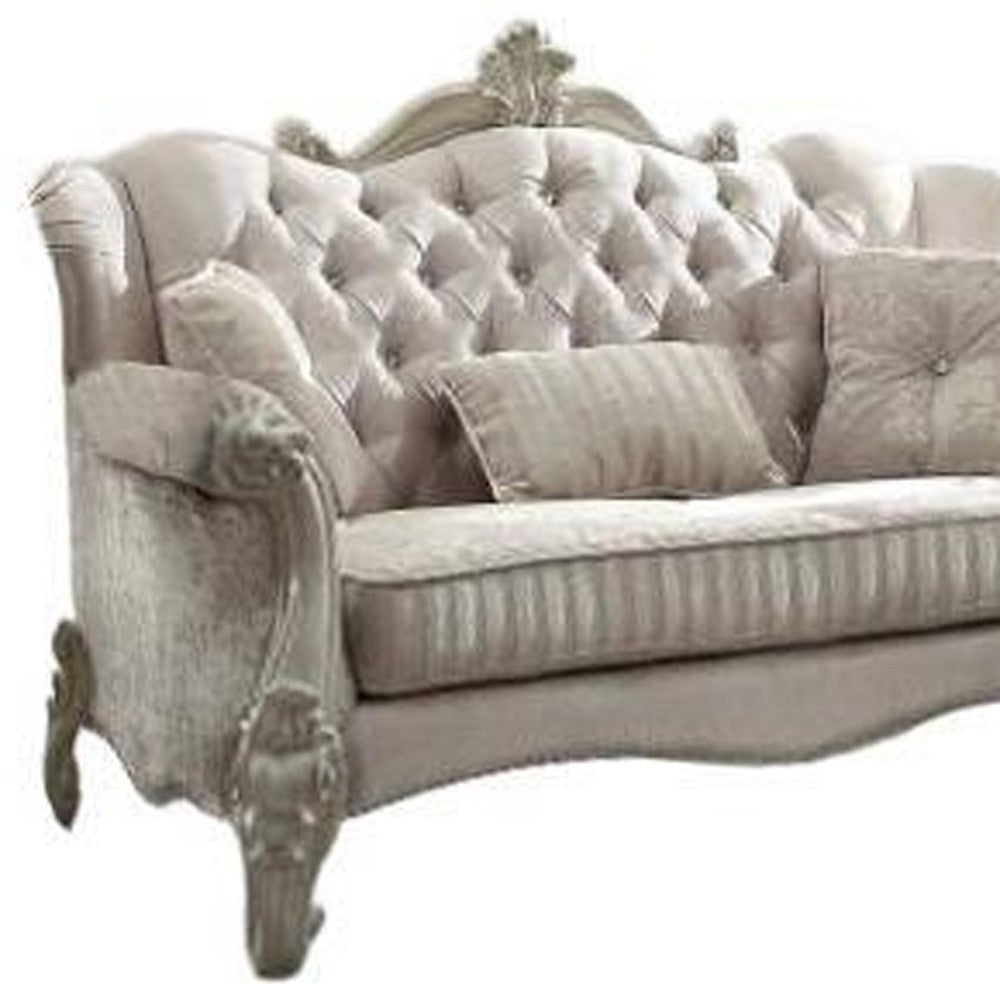 69" X 43" X 45" Ivory Velvet Loveseat W3 Pillows