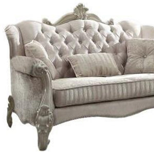 69" X 43" X 45" Ivory Velvet Loveseat W3 Pillows