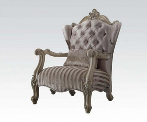 33" Ivory And Pearl Velvet Striped Tufted Chesterfield Chair