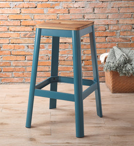 Contrast Teal And Natural Wood Bar Stool