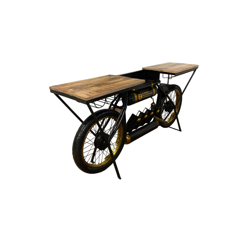 Black And Gold  Metal Mango Wood Bike Bar Counter - 99fab 