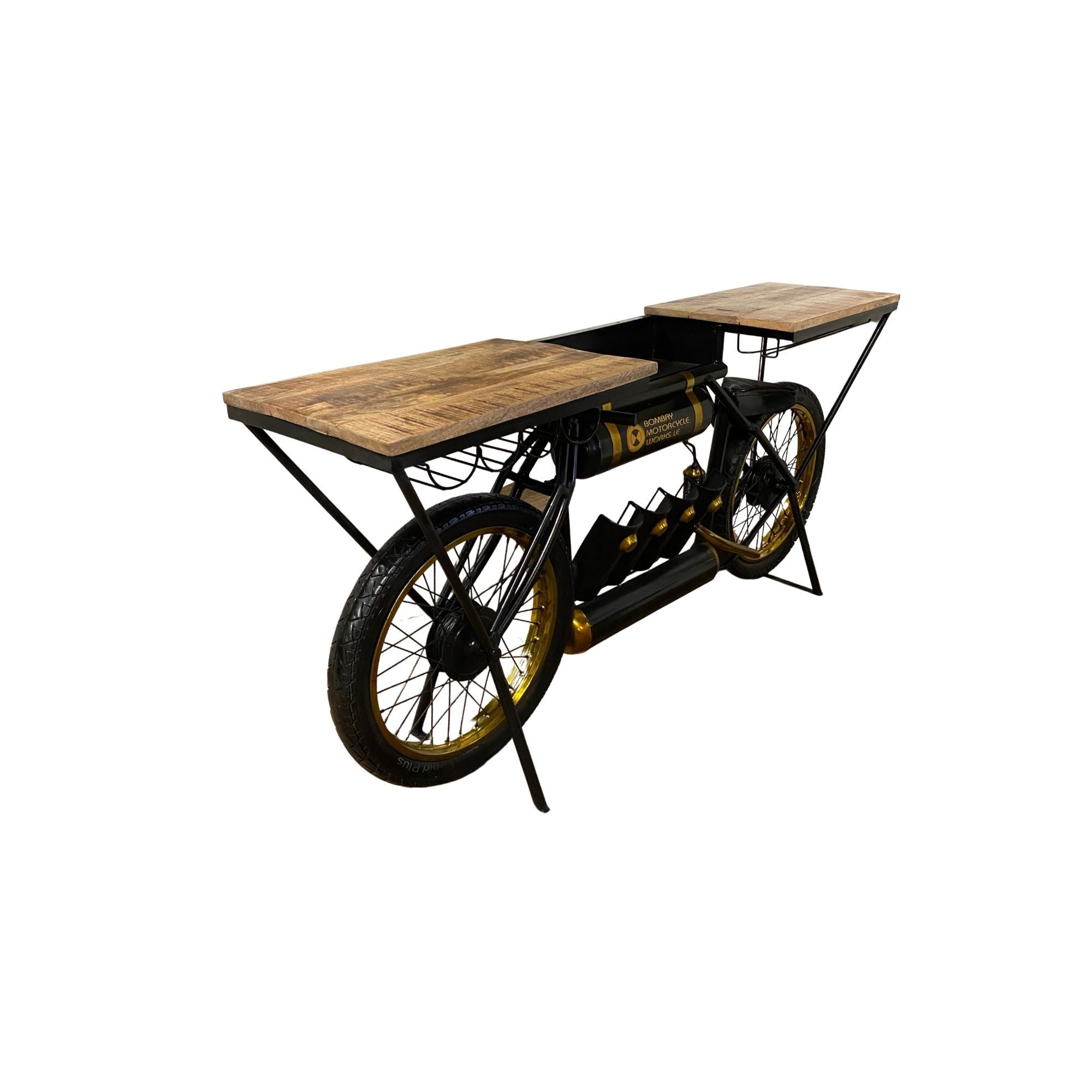 Black And Gold  Metal Mango Wood Bike Bar Counter