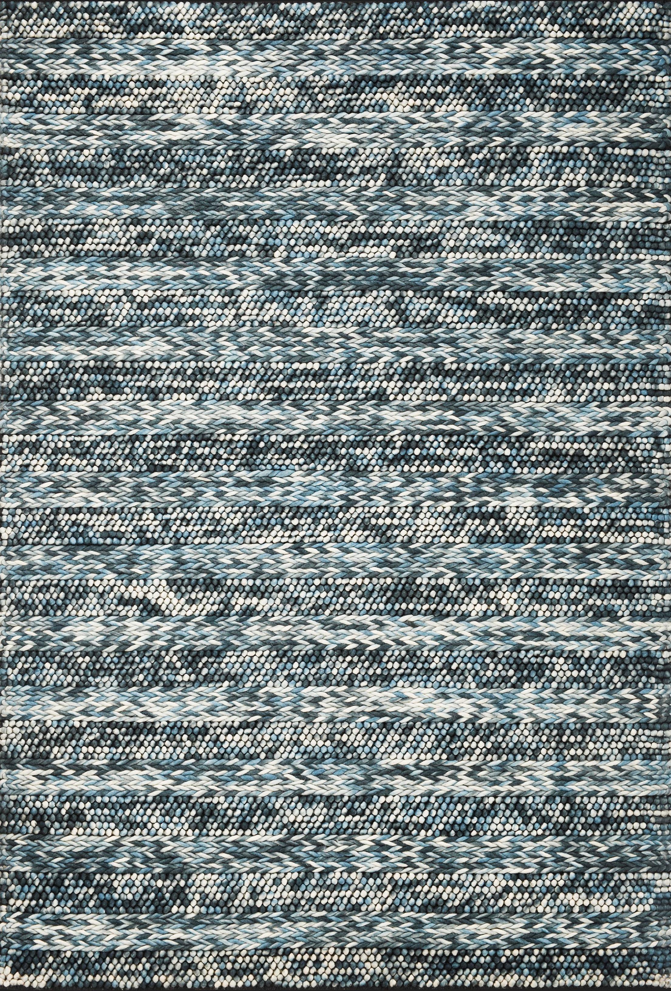 9'X13' Blue Heather Hand Woven Knobby Stripes Indoor Area Rug