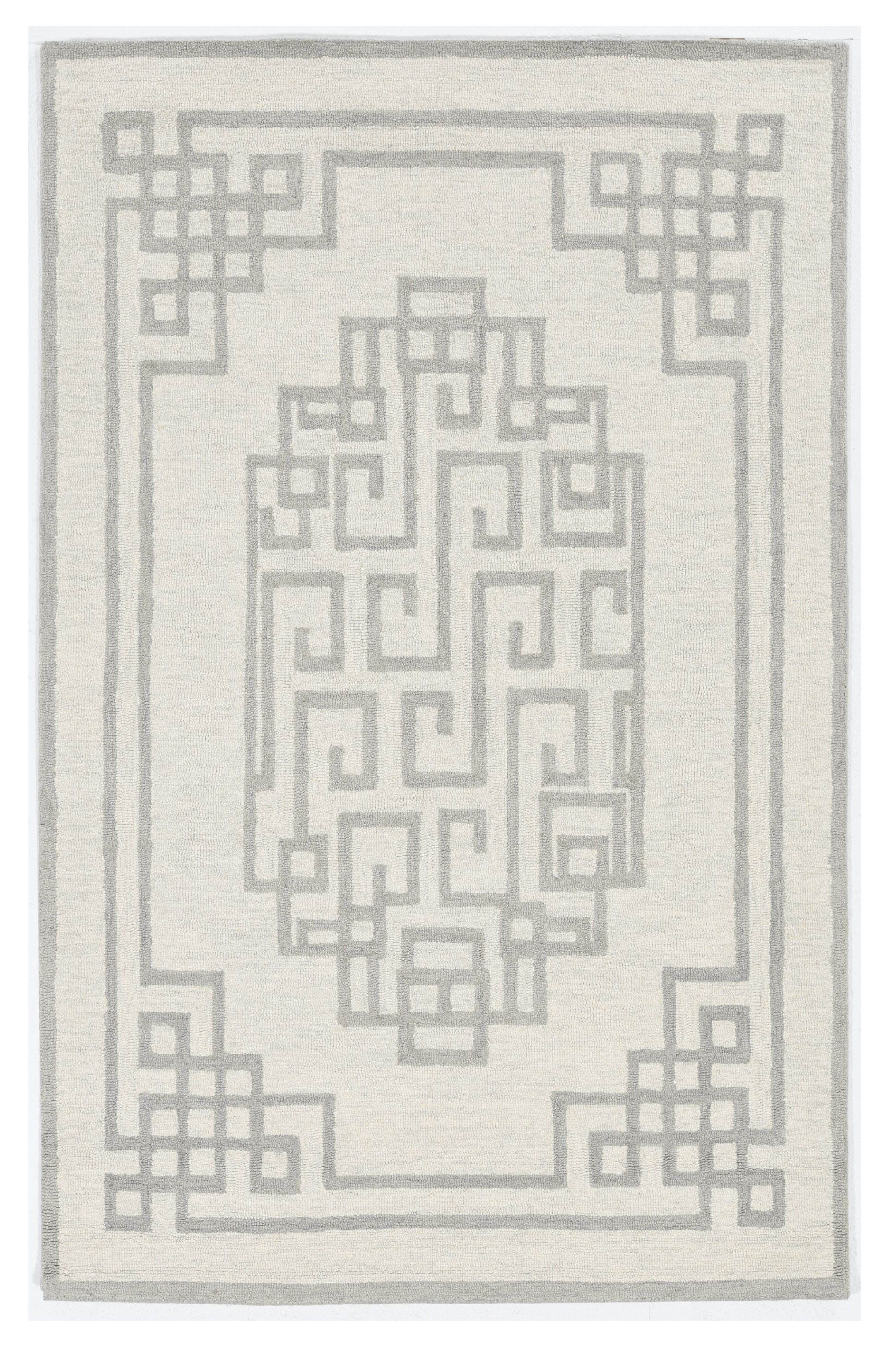 5'X7' Ivory Grey Hand Tufted Bordered Greek Key Indoor Area Rug