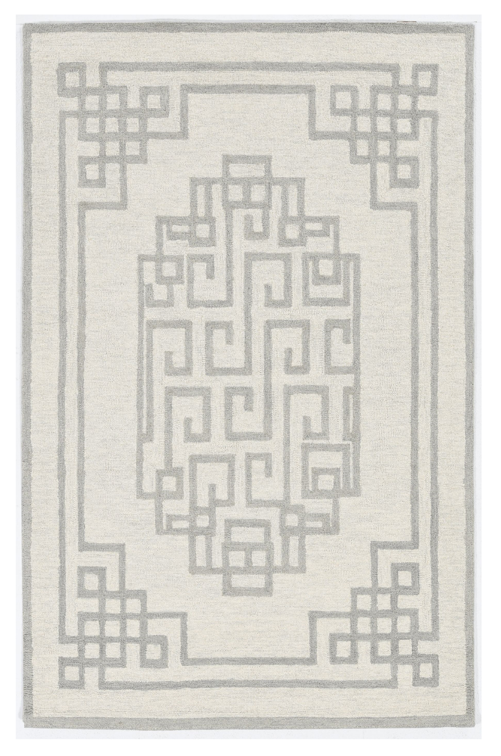 5'X7' Ivory Grey Hand Tufted Bordered Greek Key Indoor Area Rug - 99fab 