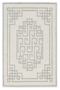 5'X7' Ivory Grey Hand Tufted Bordered Greek Key Indoor Area Rug