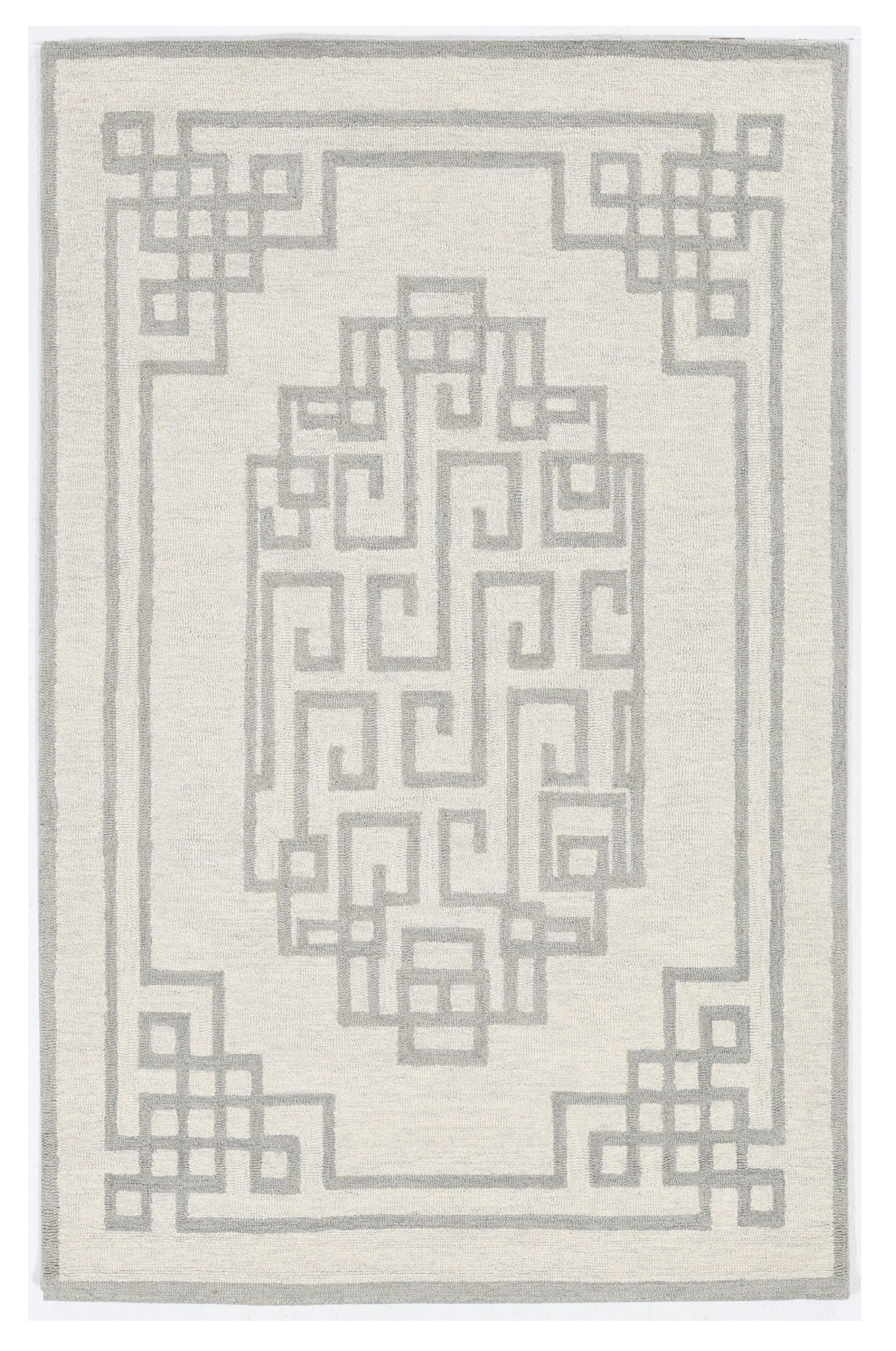 5'X7' Ivory Grey Hand Tufted Bordered Greek Key Indoor Area Rug