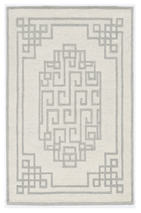 5'X7' Ivory Grey Hand Tufted Bordered Greek Key Indoor Area Rug