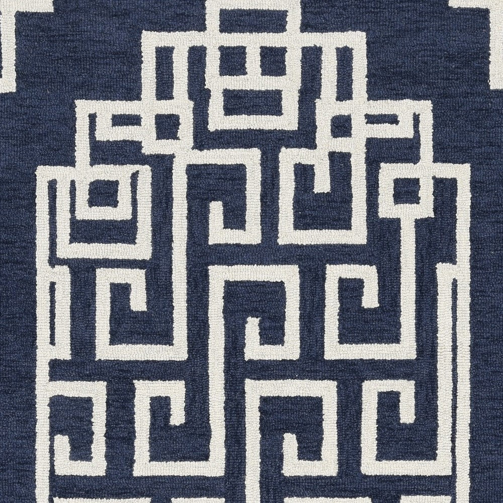 108 X 144 Navy Ivory  Wool Rug - 99fab 