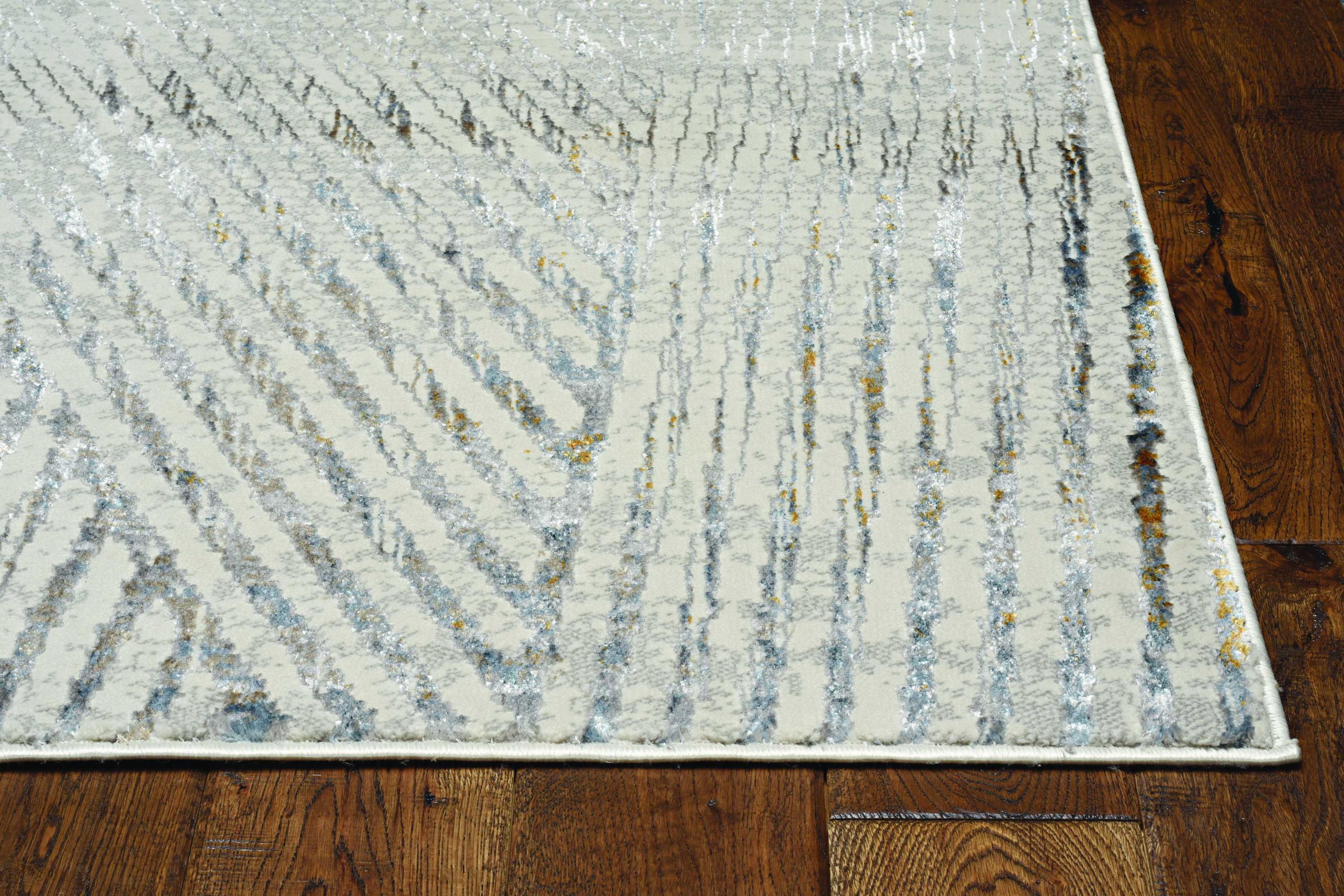 7' Ivory Grey Machine Woven Geometric Lines Indoor Runner Rug