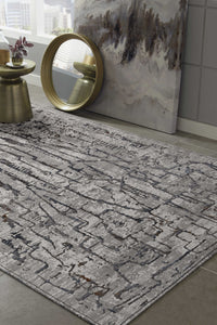 5'X8' Grey Machine Woven Abstract  Indoor Area Rug