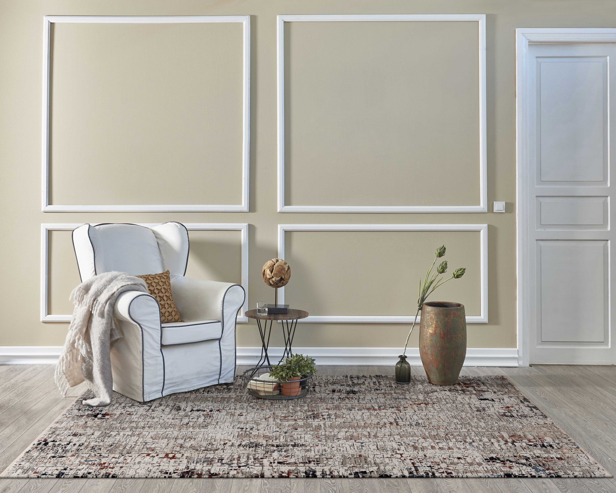 5' X 8'  Beige Or Grey Abstract Transitional Indoor Area Rug