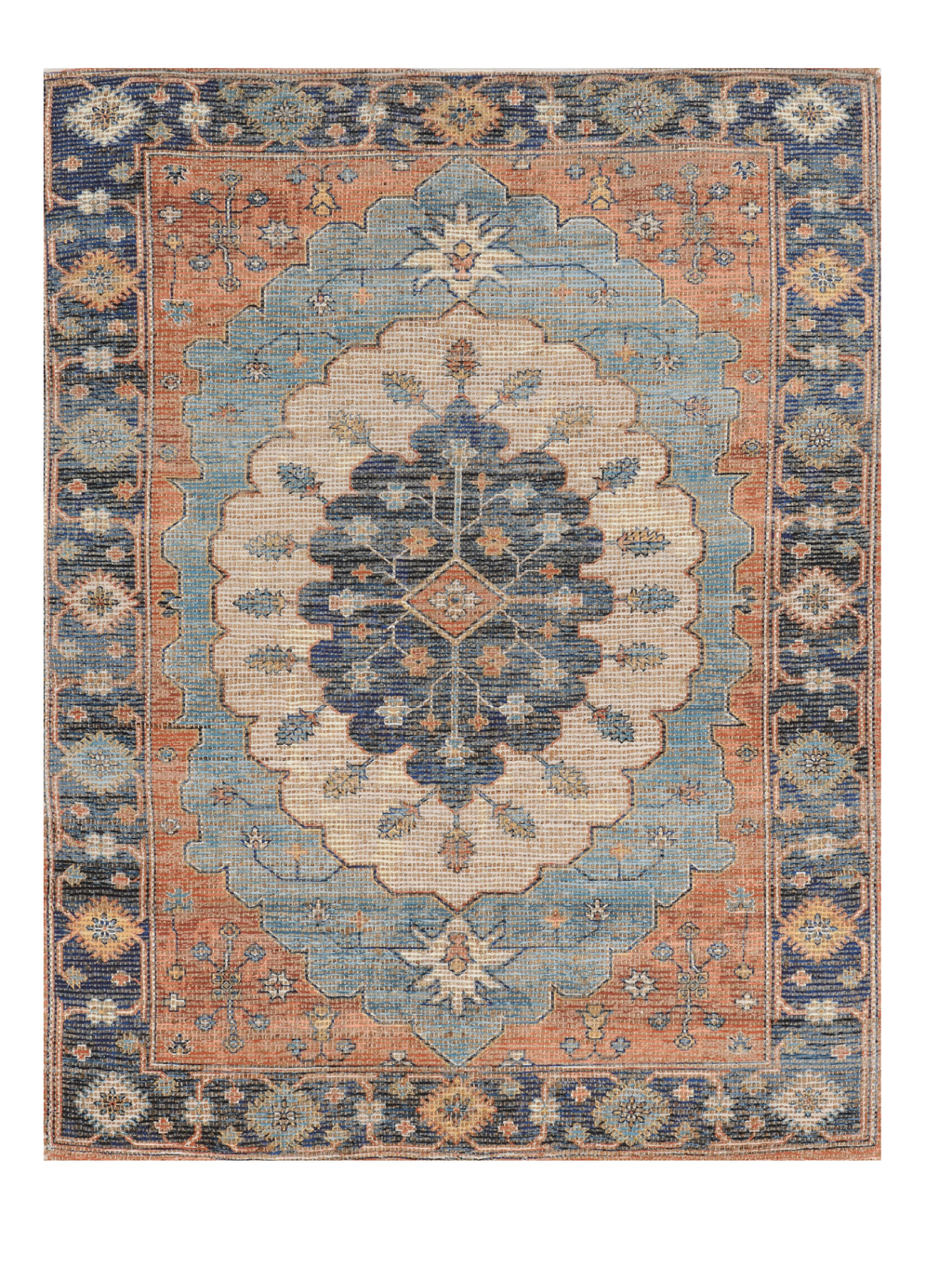 5'X7' Blue Hand Woven Floral Medallion Indoor Area Rug - 99fab 