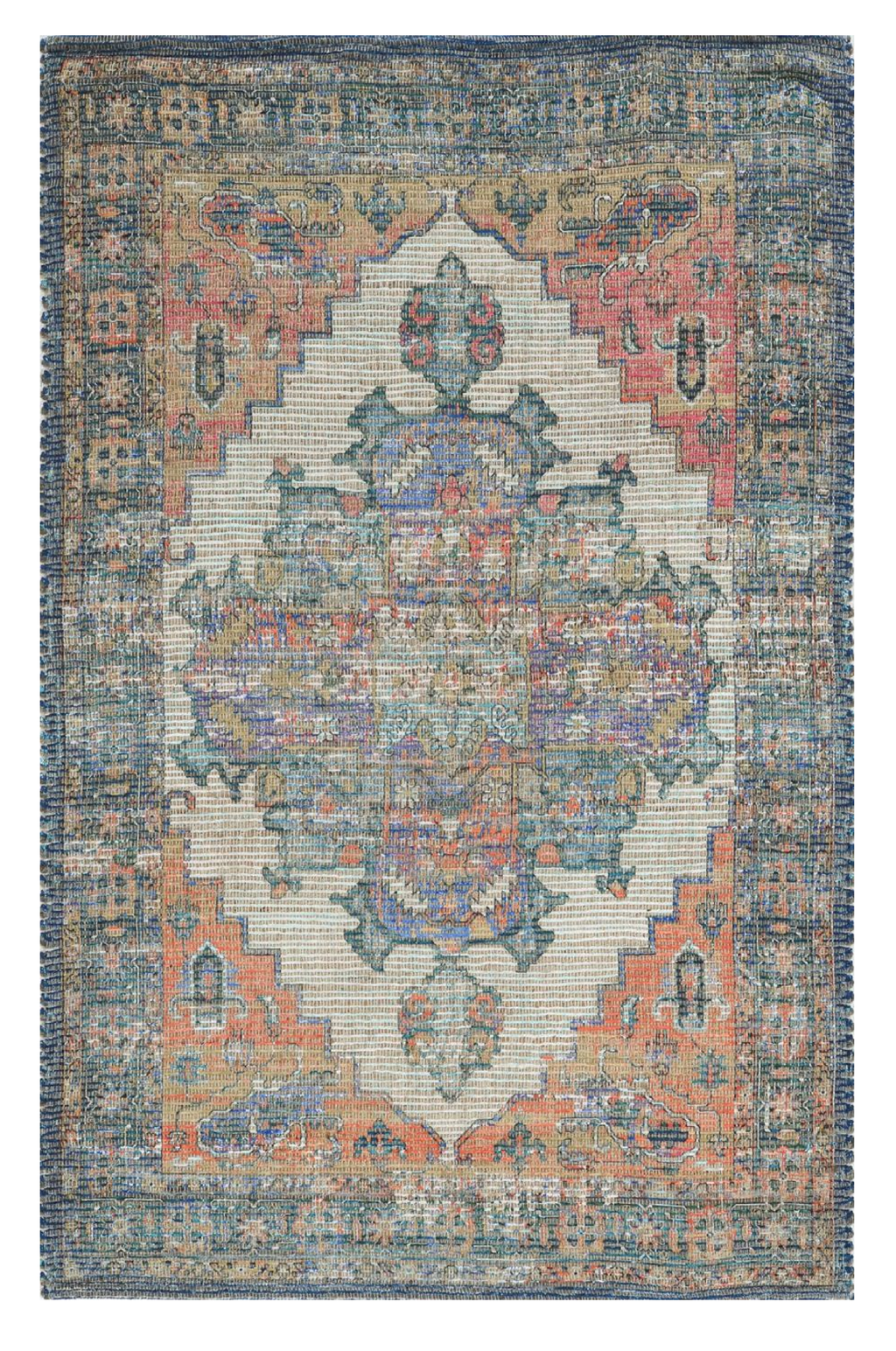 2'X4' Blue Rust Orange Hand Woven Diamond Medallion Indoor Accent Rug - 99fab 